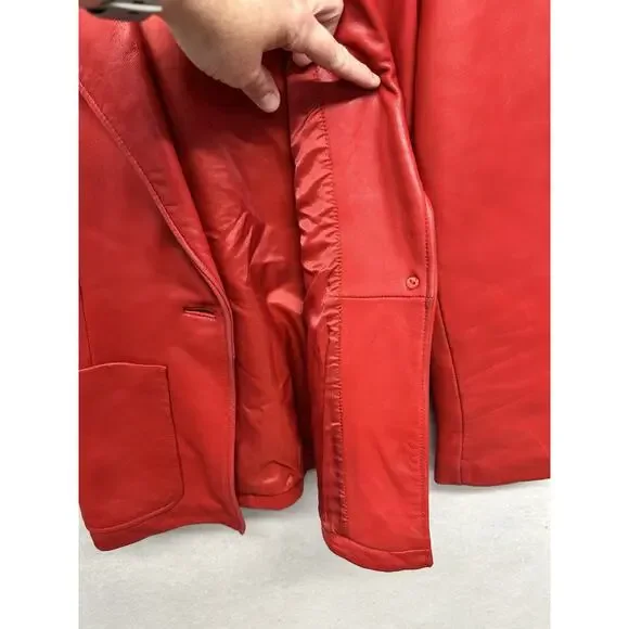 Vintage Neiman Marcus Women Small Blazer Red Leather 1 Button - Picture 8 of 11